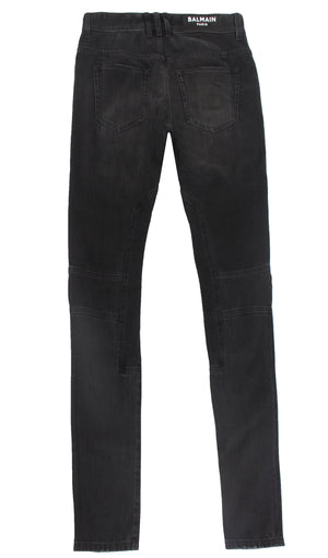 Balmain Dark Grey Distressed Moto Biker Denim Jeans size 34 | eBay